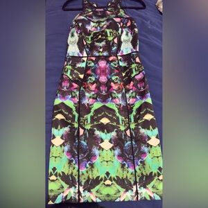 Milly Black and Green Abstract Midi Dress